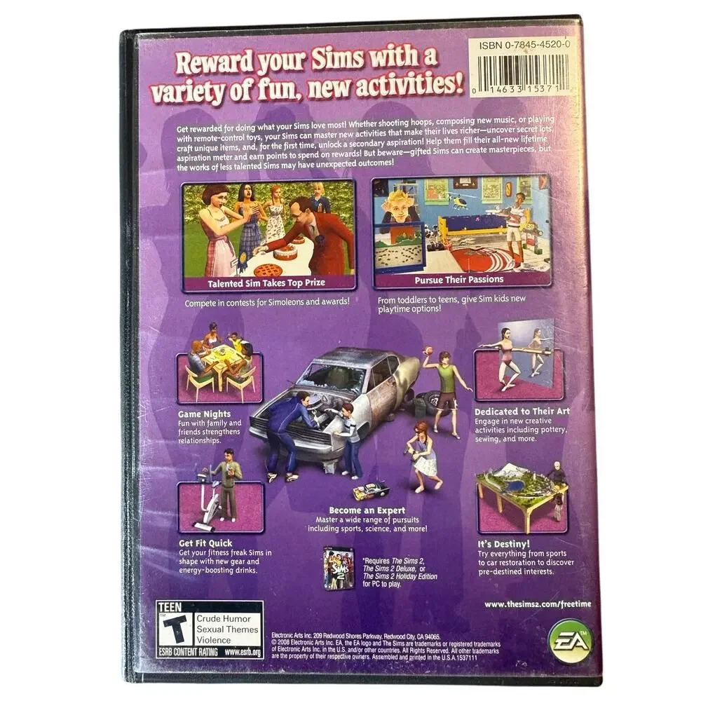 The Sims 2 FreeTime PC 2-Disc Expansion Pack EA 2008 Windows CD-ROM Complete